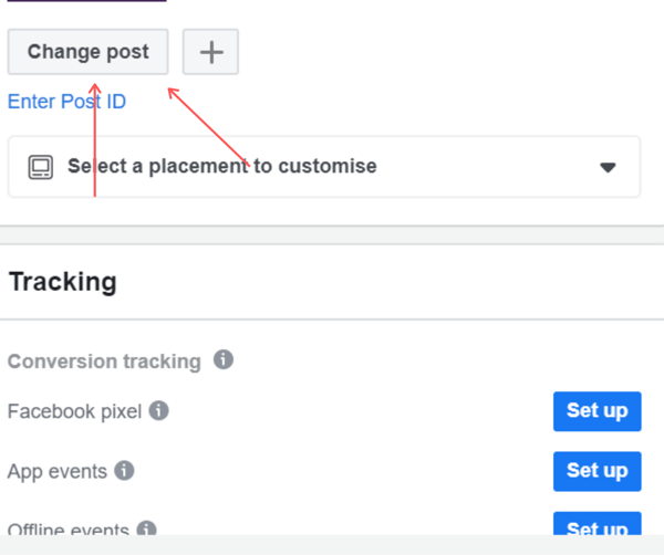 How do I change the text on a Facebook ad or a boosted post?